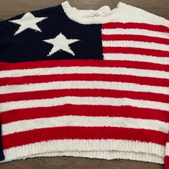 NEW Moon & Madison Flag Sweater Women’s Sz Large Cropped Long Sleeve Cotton NWT - Picture 7 of 9